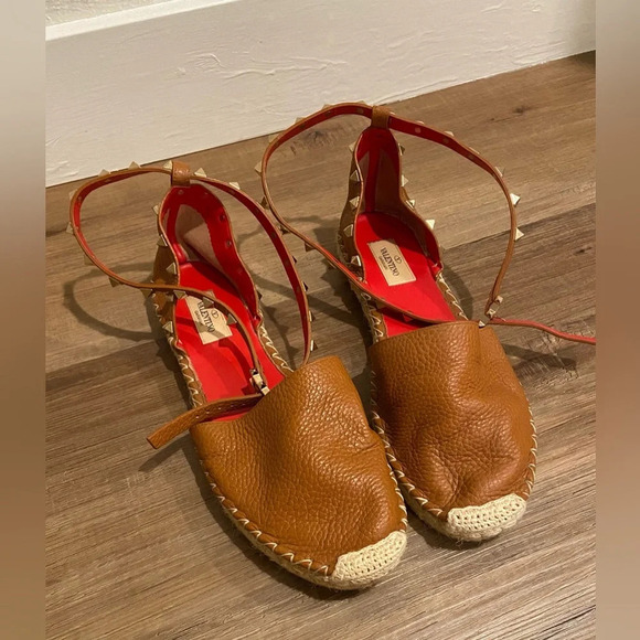 Valentino Double Wrap Leather Espadrilles Camel Size EU 40/US 10 - Picture 2 of 10
